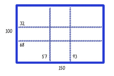 A 100 x 150 rectangle divided up according to the golden ratio.